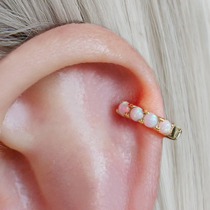 Multiple Sizes Pink Opal Hoop Earrings-EricaJewels
