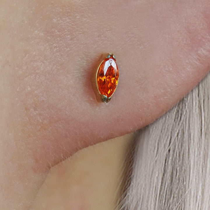 Tiny Marquise Garnet Red 3A CZ Push Pin Piercing Earring