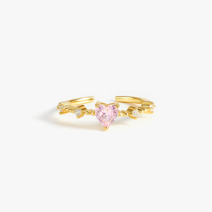 Adjustable Pink Crystal 3A CZ Heart Ring