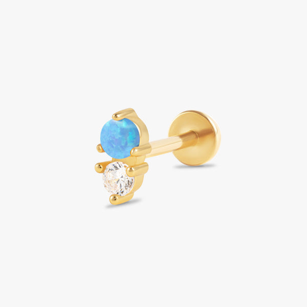 Color_Gold,Bar Type & Materials_Labret (Titanium);Blue Opal Double Gem Flat Back Piercing Earring