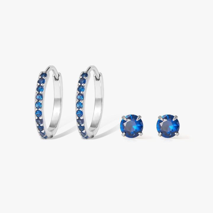 Sapphire Hoop And Stud Earrings Set-EricaJewels