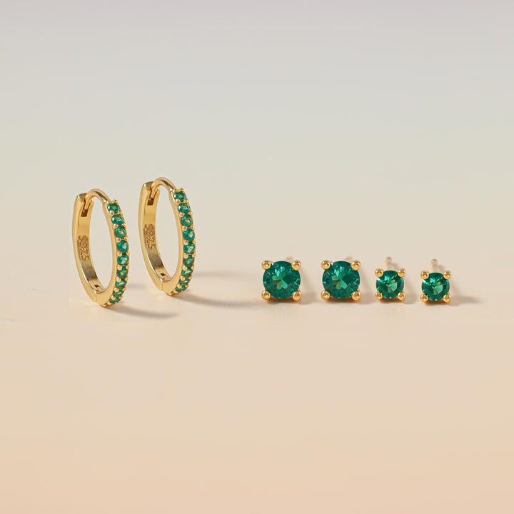 Elegant Emerald Affair | CZ Hoops & Emerald Studs Set-EricaJewels