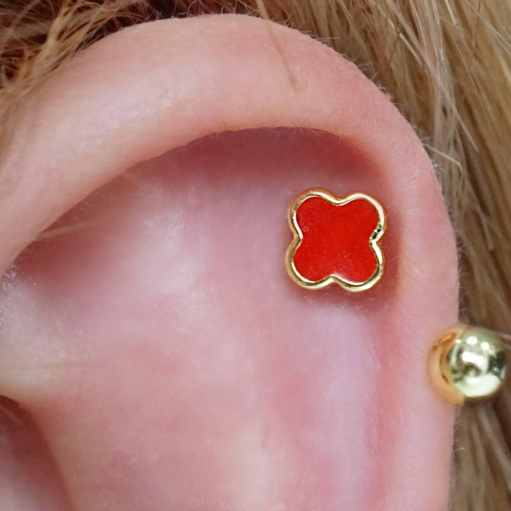 Red Four Leaf Ear Jacket - EricaJewels