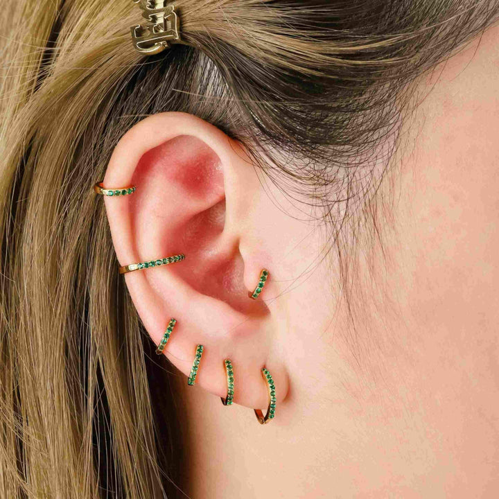 Emerald Slim Hoop Earrings & Huggie Earrings - EricaJewels