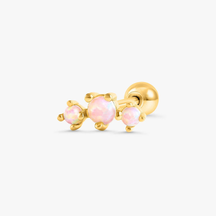 Triple Pink Opal Prong Flat Back Piercing Earring