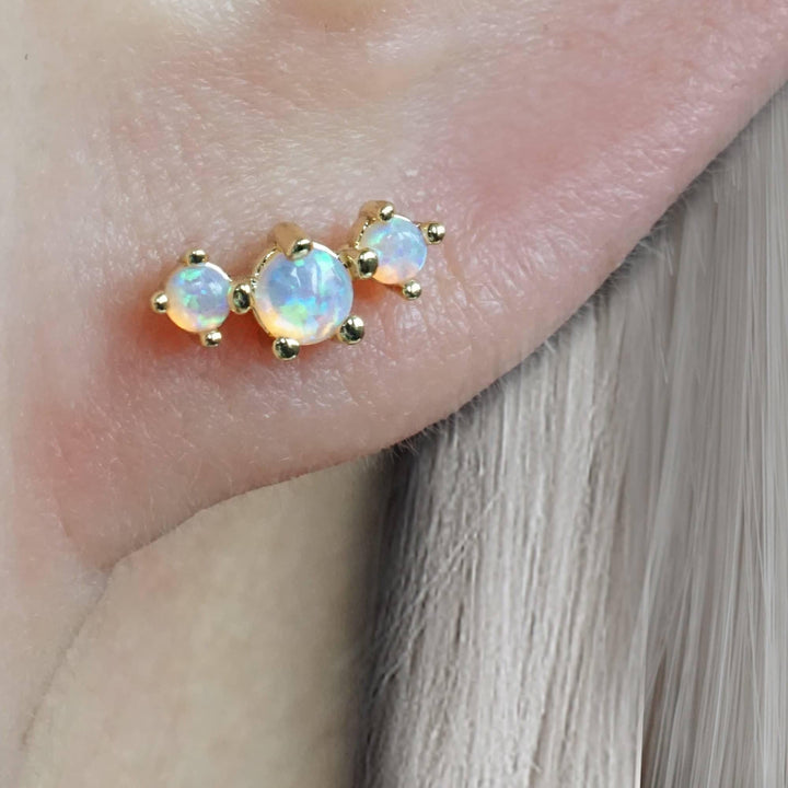 Triple Pink Opal Prong Flat Back Piercing Earring