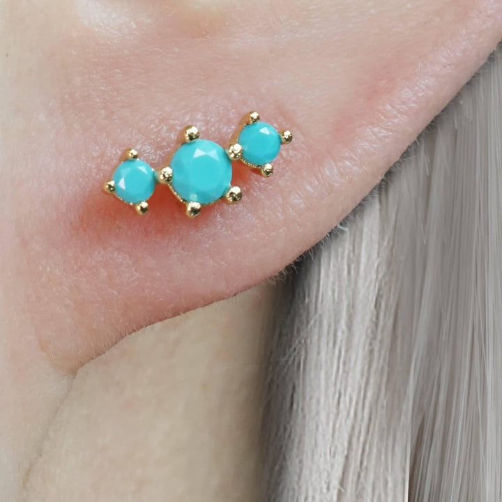 Triple Turquoise Flat Back Piercing Earring