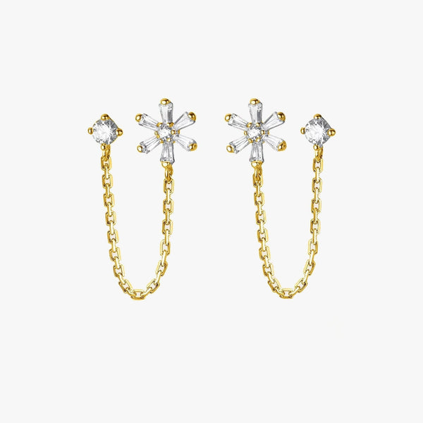 Flower And Crystal 3A CZ Connectd Stud Earrings
