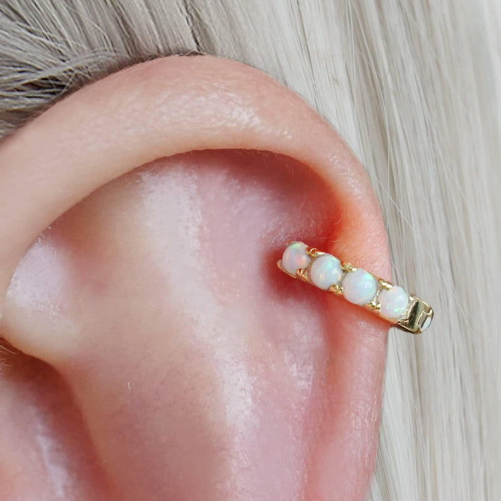 Multiple Sizes White Opal Hoop Earrings-EricaJewels
