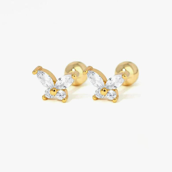 Insect Butterfly Crystal 3A CZ Screw Back Earrings