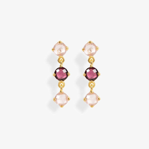 Natural Red Garnet And Pink Rose Quartz Drop Earrings