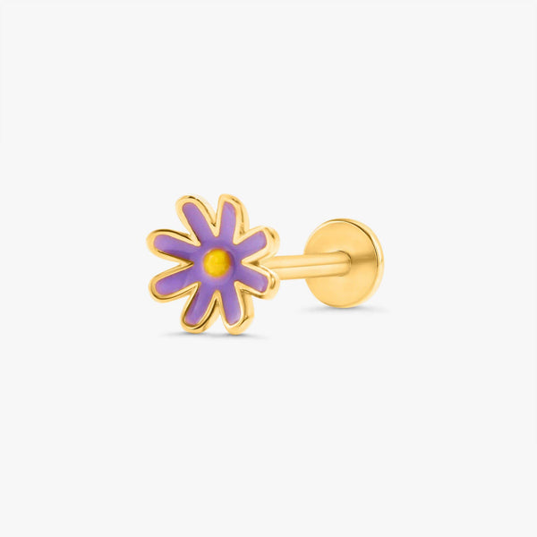 Color_Gold,Bar Type & Materials_Labret (Titanium); Purple Flower Earrings - EricaJewels