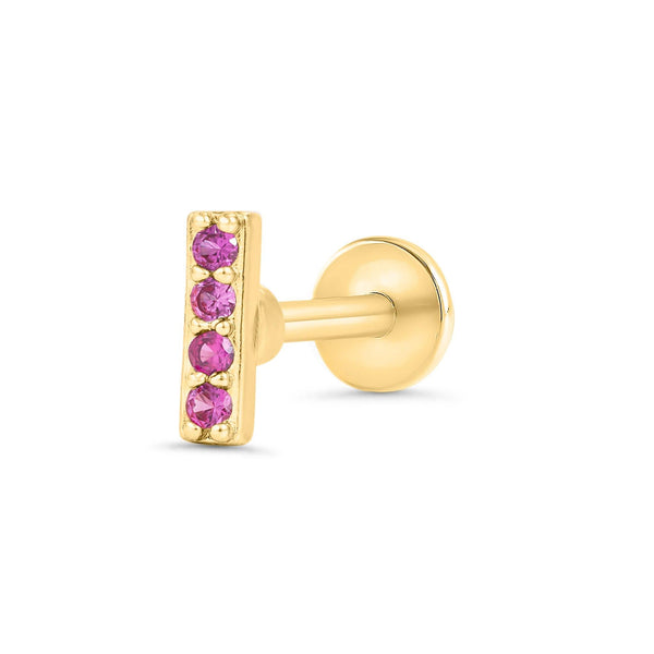 Color_Gold,Bar Type & Materials_Labret (Titanium);Ruby Red 3A CZ Bar Flat Back Piercing Earring