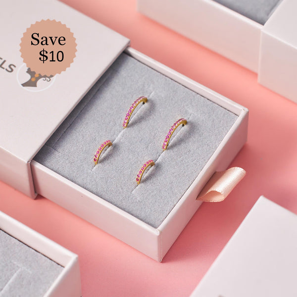 Ruby Red Hoop Earrings Set | Gift for Her
