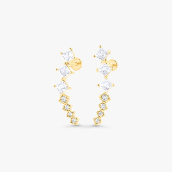 Color_Gold,Bar Type & Materials_Labret (Titanium);Triple Square Piercing Earrings - EricaJewels