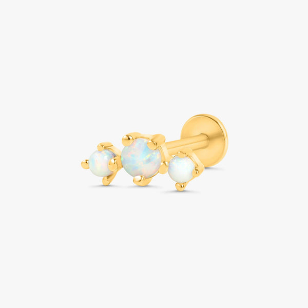 Color_Gold,Bar Type & Materials_Labret (Titanium);Curved Triple White Opal Piercing Earring - EricaJewels