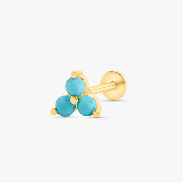Turquoise Three Leaf Clover Flat Back Piercing Earring