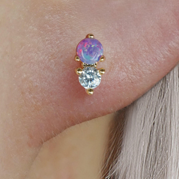 Purple Opal Double Gem Flat Back Piercing Earring