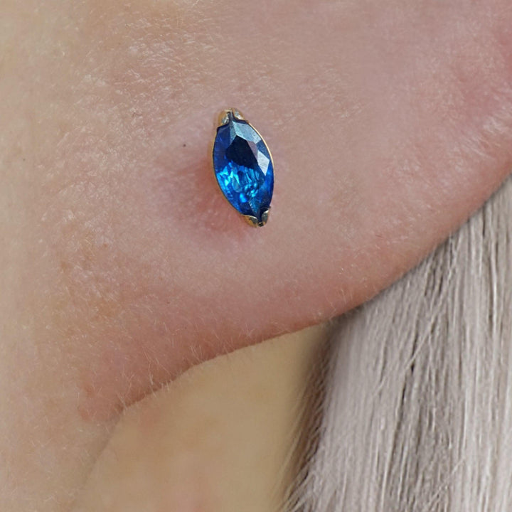 Tiny Marquise Sapphire Blue 3A CZ Push Pin Piercing Earring