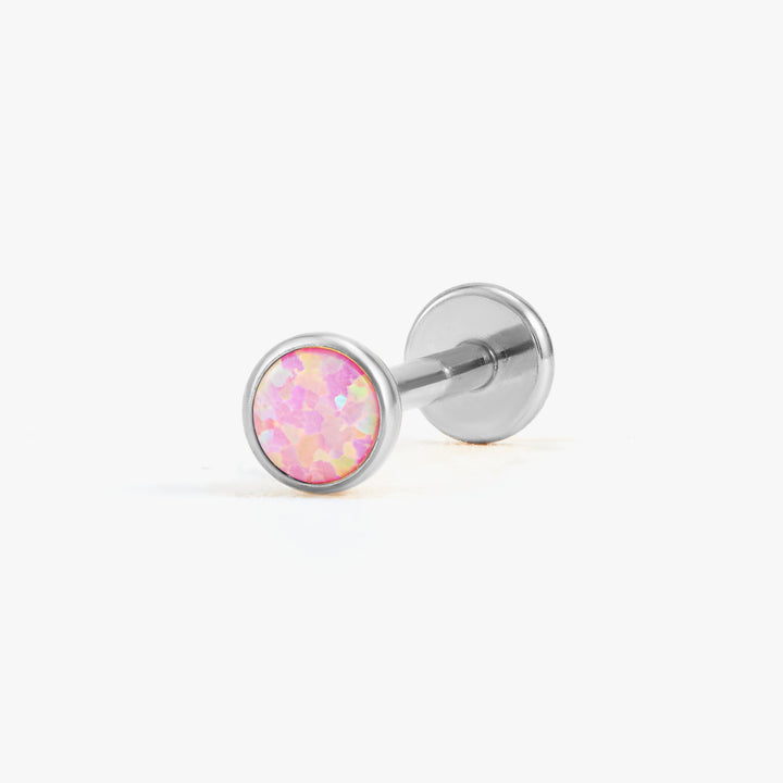 Multiple Sizes Pink Opal Bezeled Push Pin Earring-EricaJewels