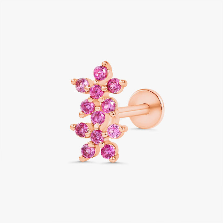 Ruby Flower Barbell Earrings& Cartilage Earrings-EricaJewels