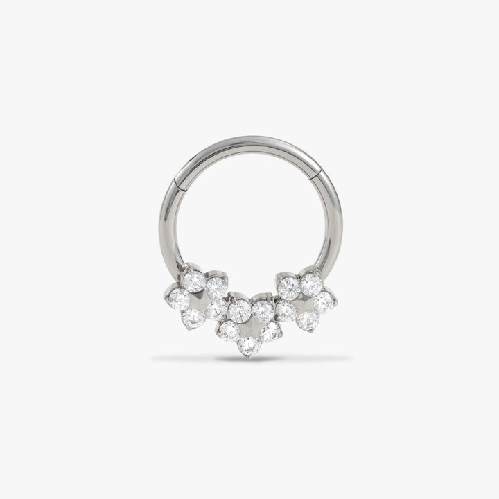16G Crystal 3A CZ Triple Flower Daith Jewelry & Septum Rings