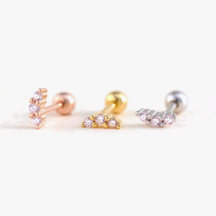 18G Tiny Pink 3A CZ Cluster Screw Back Earrings