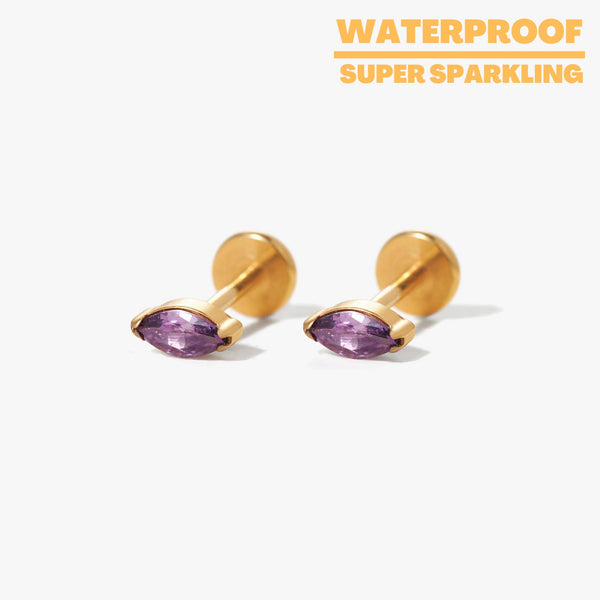 Tiny Marquise Amethyst Push Pin Stud Earrings