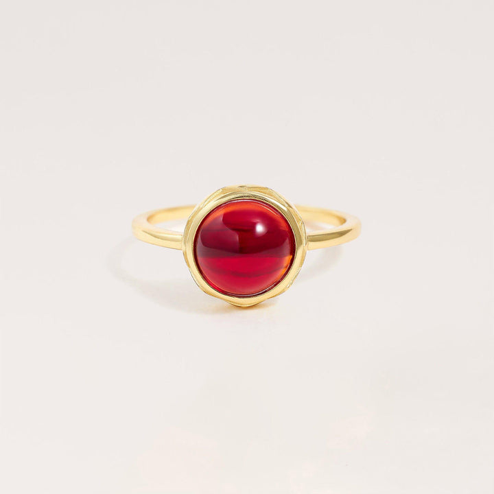 Red Garnet Ring | Gold Bezel Ring