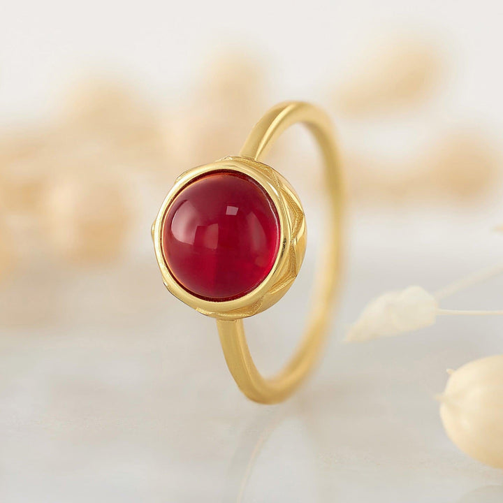 Red Garnet Ring | Gold Bezel Ring