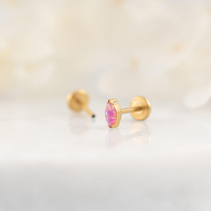 Tiny Marquise Pink Opal Push Pin Piercing Earring