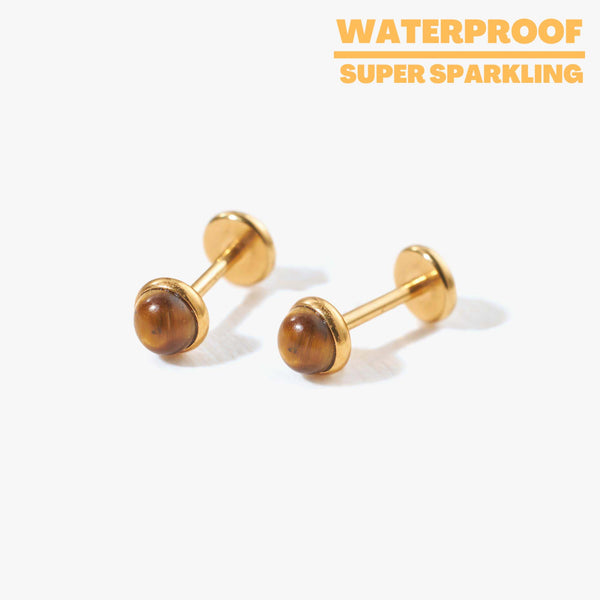 Natural Tiger Eye Push Pin Stud Earrings