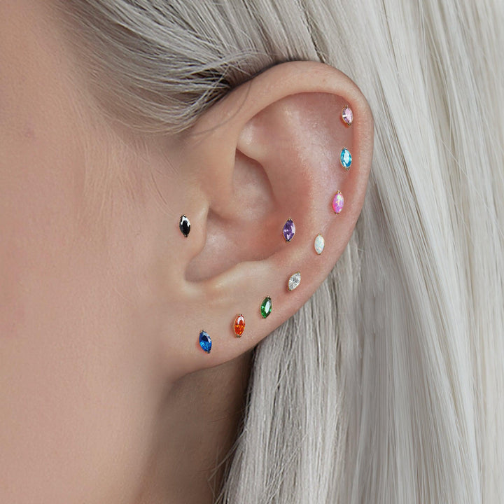 Tiny Marquise White Opal Push Pin Piercing Earring