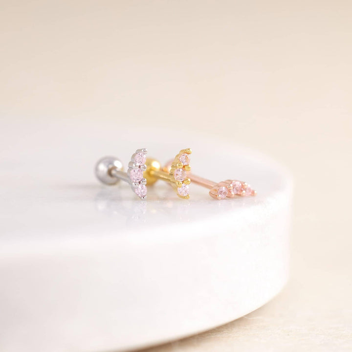 18G Tiny Pink 3A CZ Cluster Screw Back Earrings