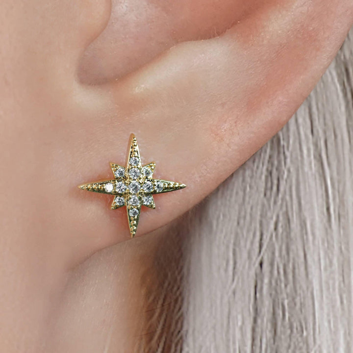 Sparkling Crystal 3A CZ  North Star Flat Back Piercing Earring