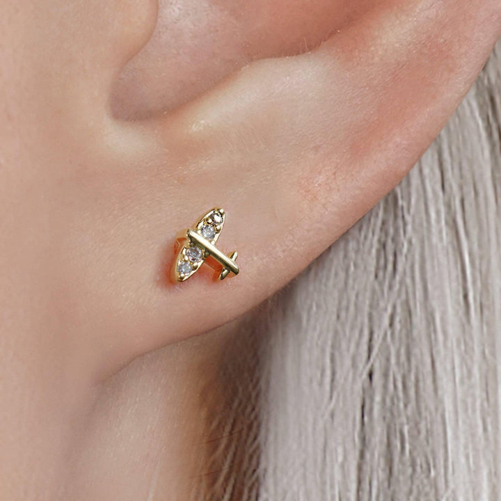 Rose Gold Tiny Airplane Flat Back Piercing Earring