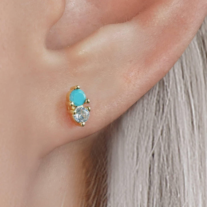 Turquoise Double Gemstone Flat Back Piercing Earring