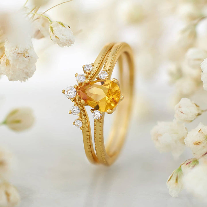 Vintage Wedding Ring Set | Citrine Engagement Rings