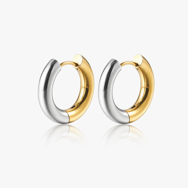 Gold and Silver Mixed Metal Chunky Hoop Earrings