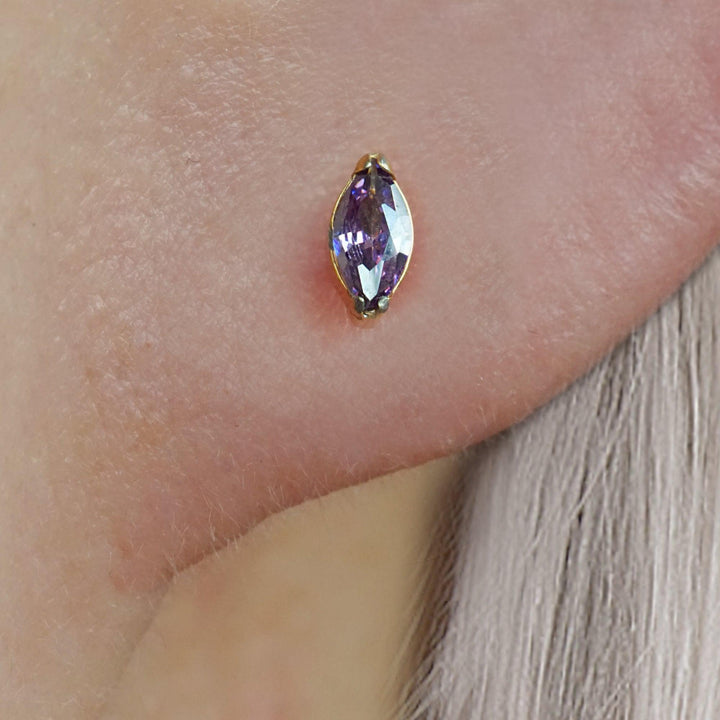 Tiny Marquise Amethyst Purple 3A CZ Push Pin Piercing Earring