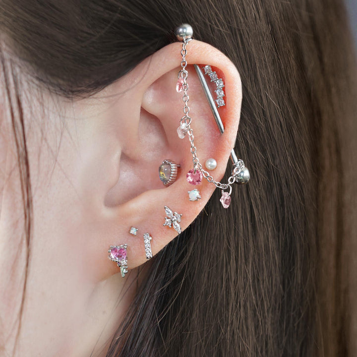 Dangle Aquamarine And Pink Industrial Earrings
