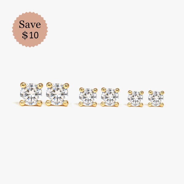 Sparkle Crystal Studs Earrings Set  - 3 Sizes Included