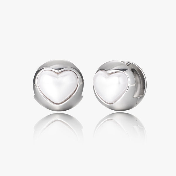 Silver Heart Ball Hoop Earrings