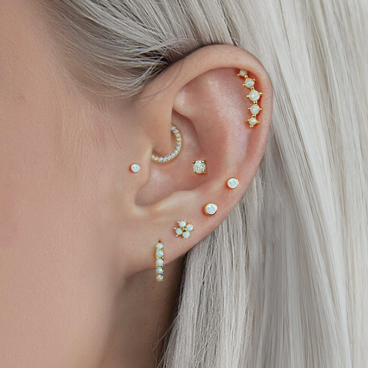 Multiple Sizes White Opal Bezeled Push Pin Earring