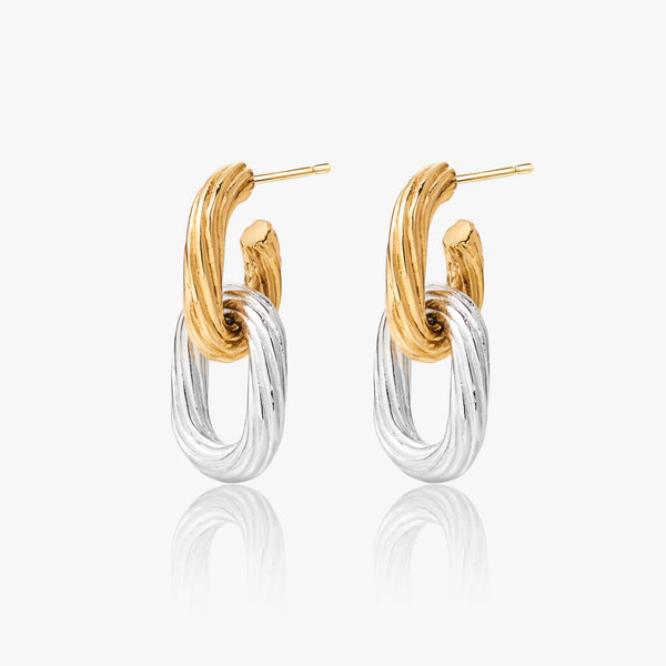 Two-Tone Chain Link Half Hoop Earrings