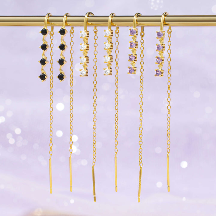 Four Leaf Threader Earrings Gold | Crystal 3A CZ