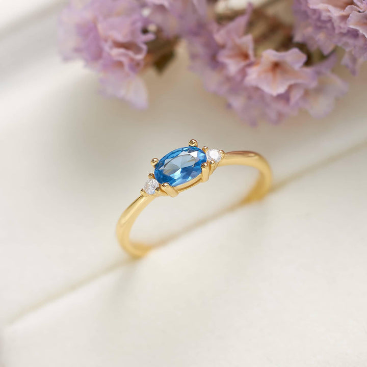 Aquamarine Light Blue 3A CZ Gold Band Ring