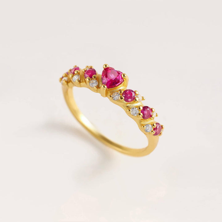 Ruby Red 3A CZ Gemstone Heart Shaped Ring