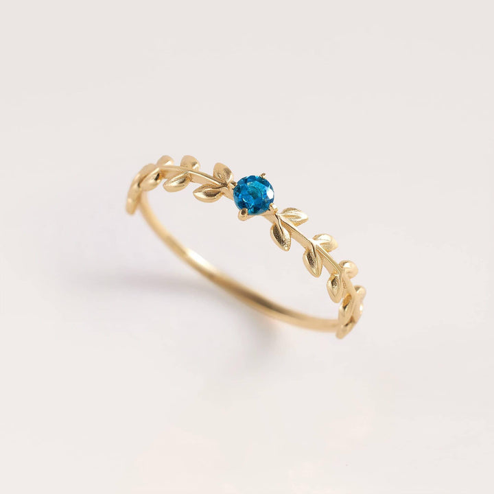 Sapphire Blue 3A CZ Promise Ring & Leaf Cluster