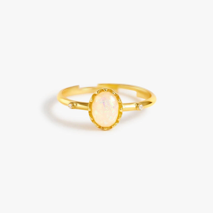 Adjustable White Opal Promise Ring & Gold Ring